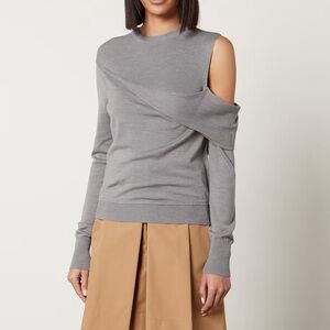 3.1 Phillip Lim Wool Asymmetrical Long Sleeve Cutout Layered Grey Sweater